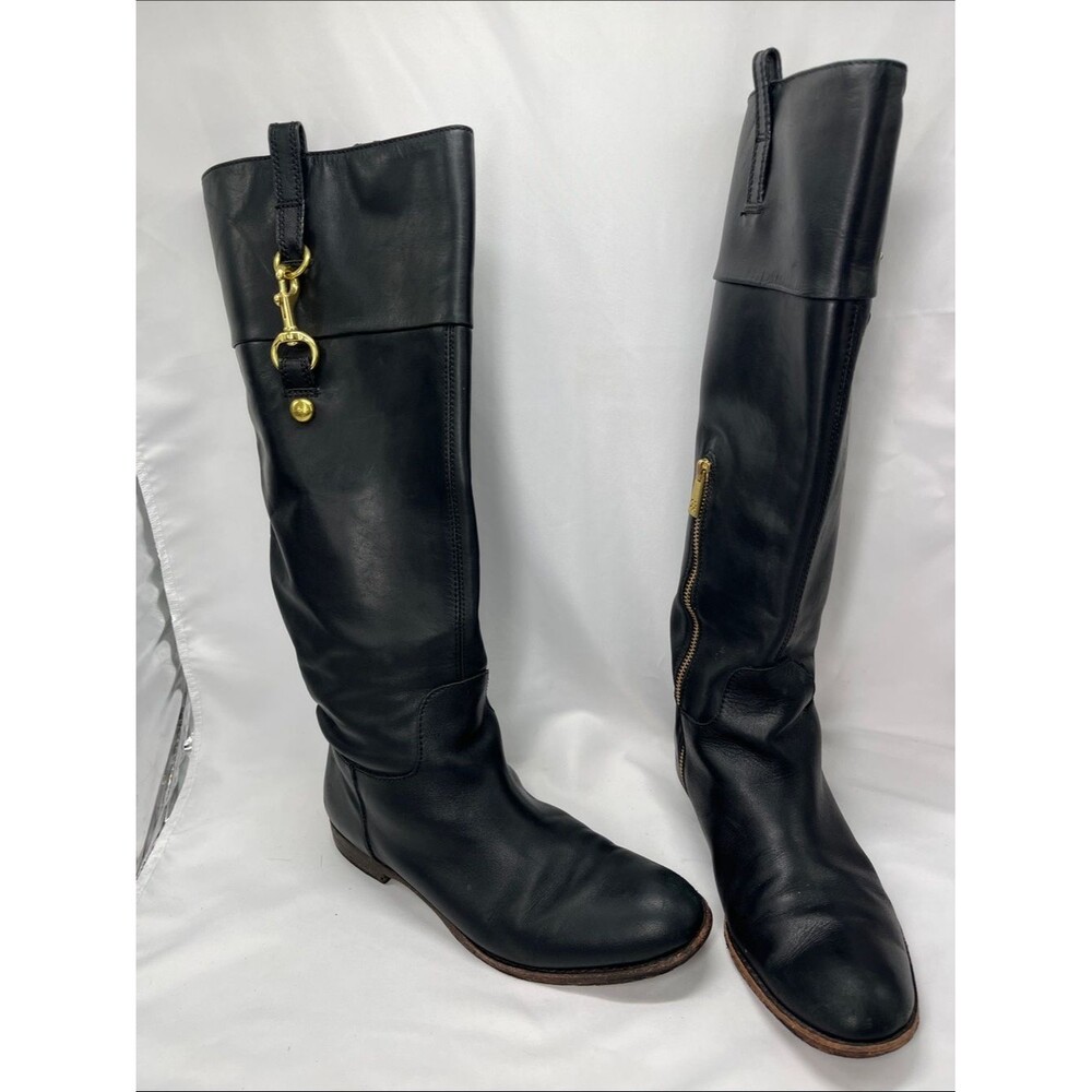 Coach Martta Black Leather Riding Boots with Buckle